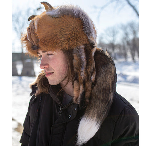 Genuine Men's Silver Fox Fur Hat I Fur Bomber Hat