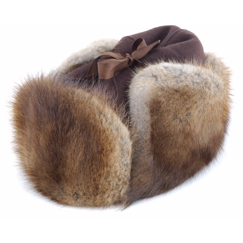 Muskrat Fur Trapper Hat - Natural Fur Winter Headwear